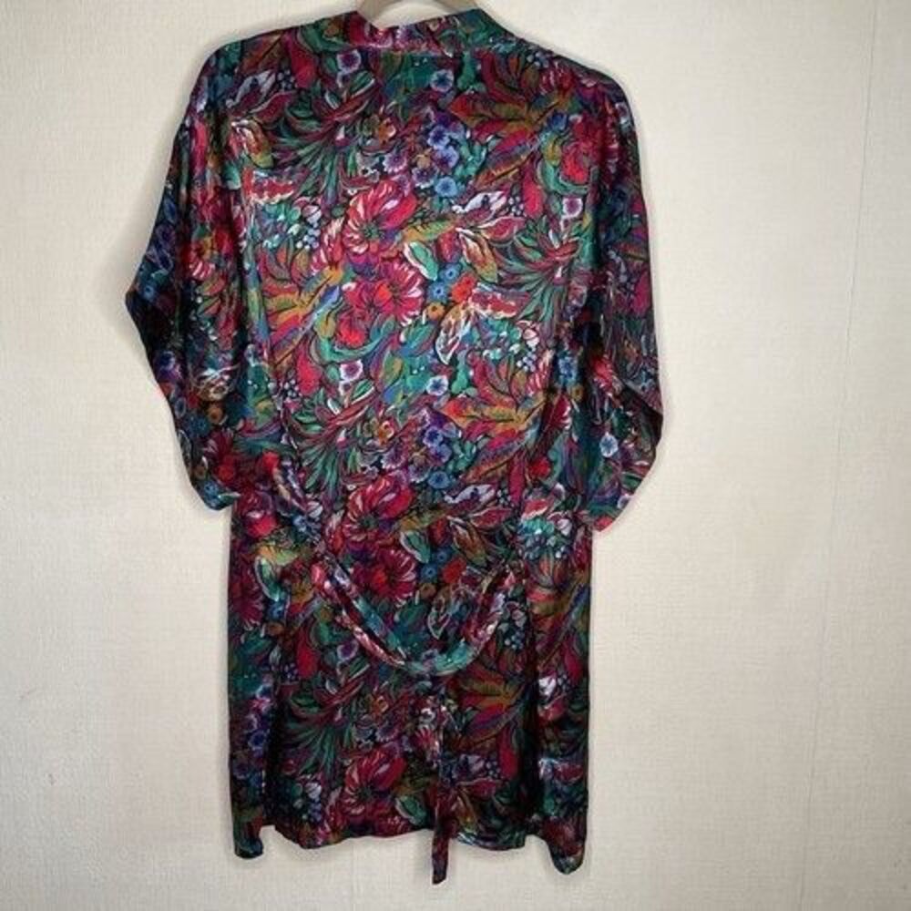 Vintage Green/Red/Blue Floral Liquid Satin Belt Robe W/Belt Women One Size - Picture 7 of 8